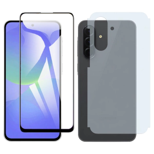 Samsung A36 Glass Protector 5D-10D-11D-21D-9D Full Coverage + Back Carbon Fiber Matte Soft Skin Sheet