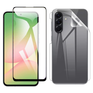 Samsung A56 Glass Protector 5D-10D-11D-21D-9D Full Coverage + Back Clear Jelly Soft Film Protection Hydrogel