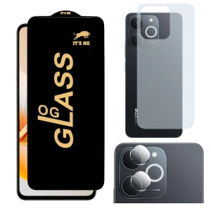 Realme Note 70 OG Glass Protector HD Plus Premium Quality + Back Carbon Fiber Matte Soft Skin Sheet Rear Camera 9H Gorilla Flexible