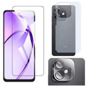 Oppo A3 Glass Protector Polish Screen Tempered + Back Carbon Fiber Matte Soft Skin Sheet Rear Camera 9H Gorilla Flexible Protectior