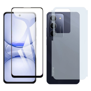 Realme C75x Glass Protector 5D-10D-11D-21D-9D Full Coverage + Back Carbon Fiber Matte Soft Skin Sheet