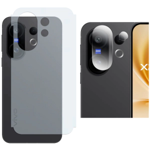 Vivo X200 FE Back Protector Carbon Fiber Matte Soft Skin Sheet + Rear Camera 9H Gorilla Flexible Protectior