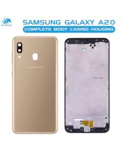 Samsung Galaxy A20 Housing Middle Frame With Side Button and Camera Lens Complete Body Casing Replacement For Galaxy A20 - Gold