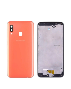 Samsung Galaxy A20 Housing Middle Frame With Side Button and Camera Lens Complete Body Casing Replacement For Galaxy A20 - Orange